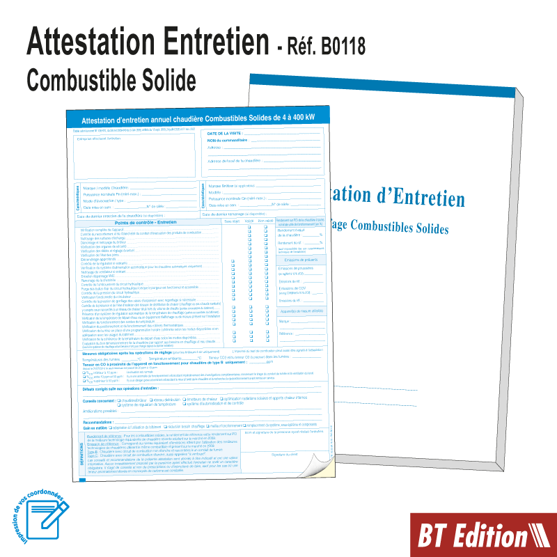 COMBUSTIBLES SOLIDES - Carnet Attestation d'Entretien