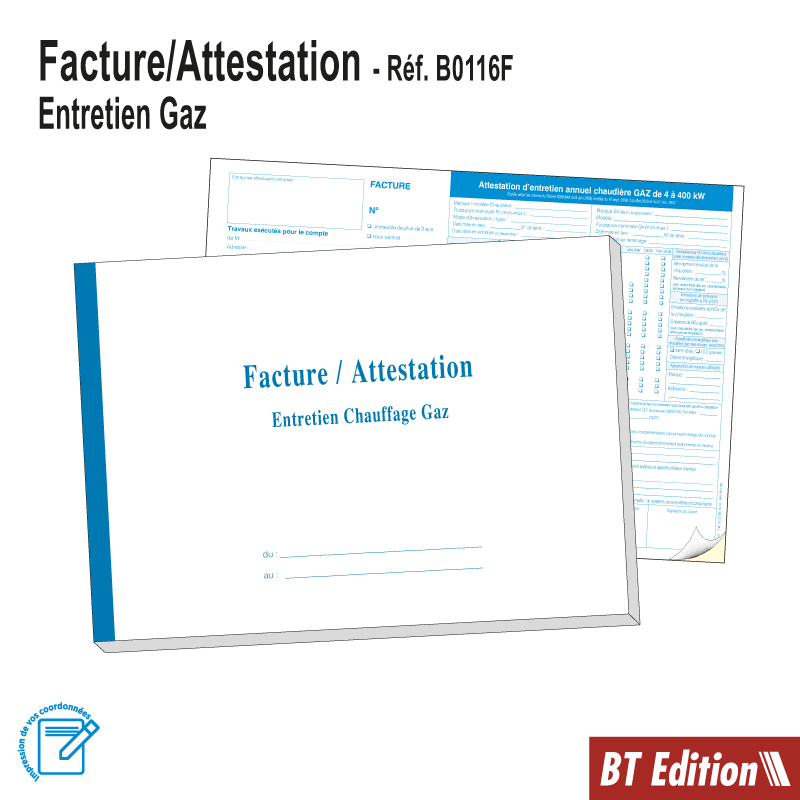 GAZ - Carnet Facture/Attestation d'Entretien