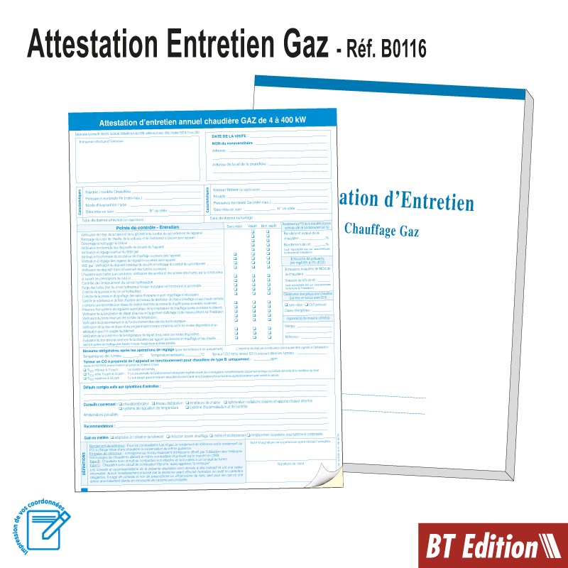 GAZ - Carnet Attestation d'Entretien