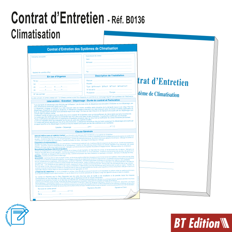 CLIMATISATION - Carnet Contrat d'Entretien