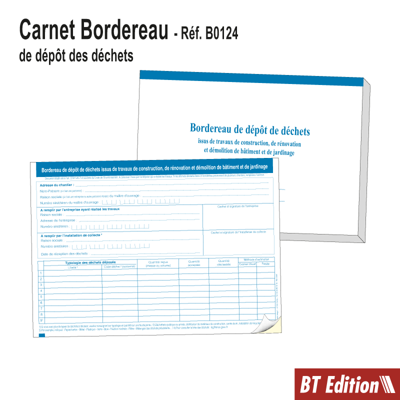 Carnet Bordereau de Dépôt de Déchets